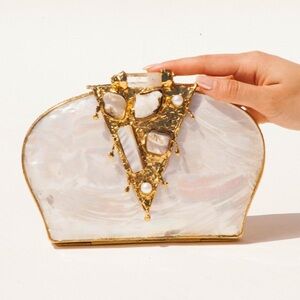 New! Ramla | La Perle Clutch Crossbody Luxury Handmade Mother Of Pearl Crystals